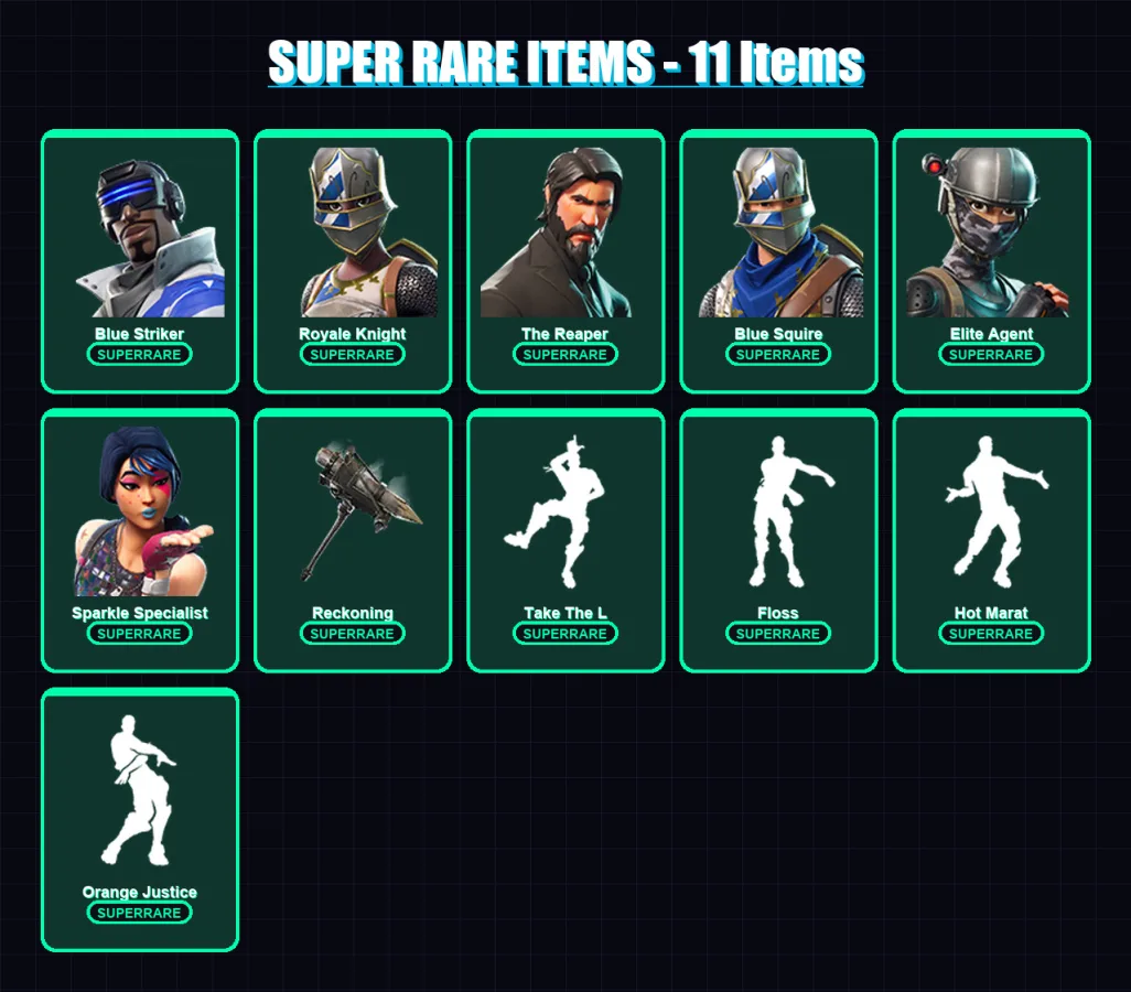 [PS4/PS5/XBOX/PC] | Blue Striker | Royale Knight | The Reaper | Blue Squire | Elite Agent | 44 skin | 41 pickaxe | 54 emote | 42 glider | Lv704