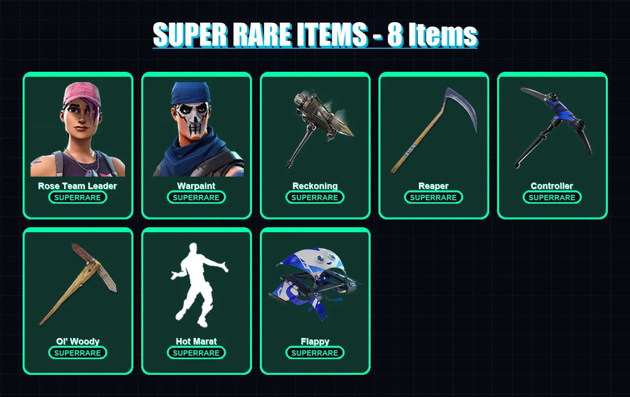 [PC/XBOX/PSN] | Rose Team Leader | Warpaint | Drift | A.I.M. | Dire | 27 skin | 44 pickaxe | 42 emote | 39 glider | Lv485