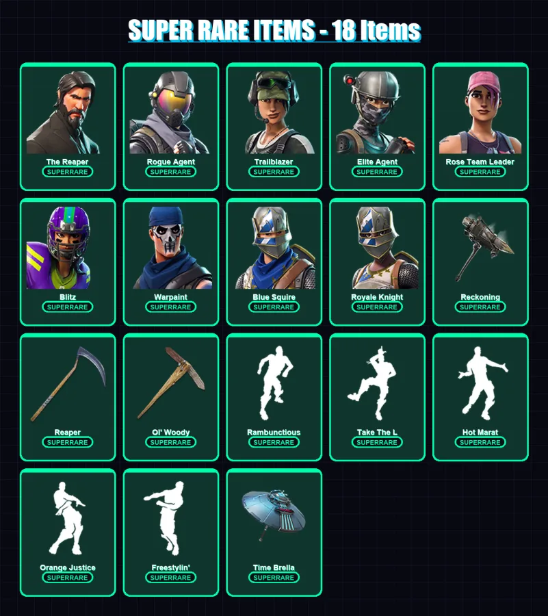 [PC] | The Reaper | Rogue Agent | Trailblazer | Elite Agent | Rose Team Leader | 128 skin | 68 pickaxe | 92 emote | 60 glider | Lv865 — Fortnite account