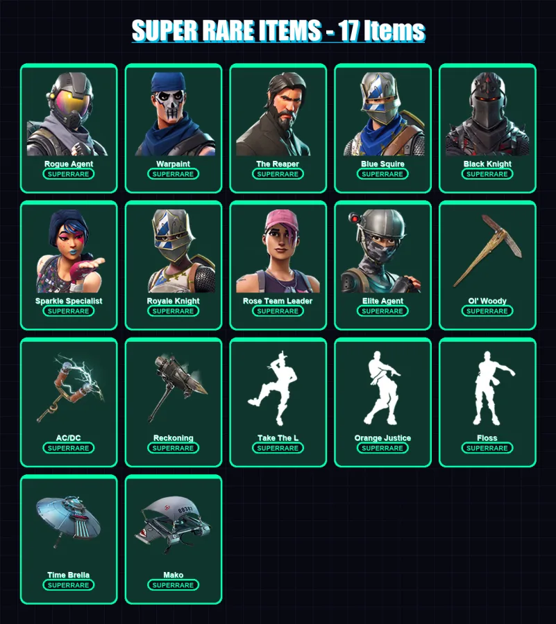 [PC/PSN] | Rogue Agent | Warpaint | The Reaper | Blue Squire | Black Knight | 75 skin | 79 pickaxe | 88 emote | 72 glider | Lv956