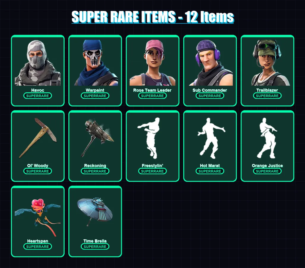 [PC/XBOX/PSN] | Havoc | Warpaint | Rose Team Leader | Sub Commander | Trailblazer | 154 skin | 131 pickaxe | 146 emote | 142 glider | Lv1968