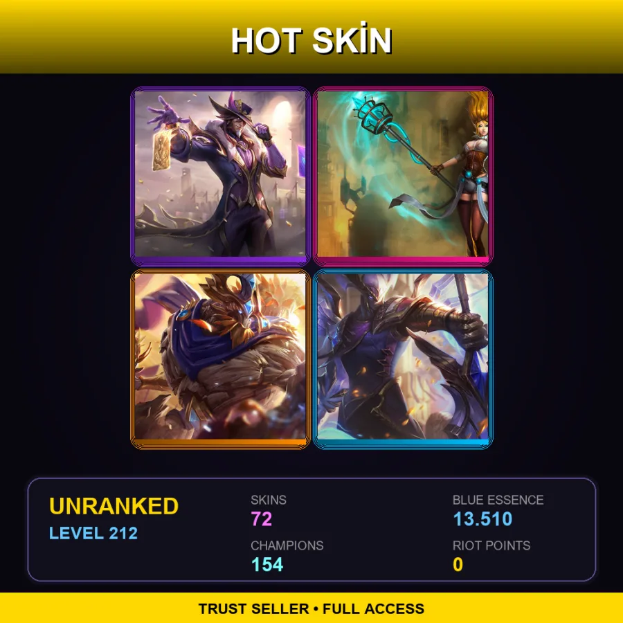 VN | Lv212 | Unranked | 72 Skin | 154 Champ — LoL account