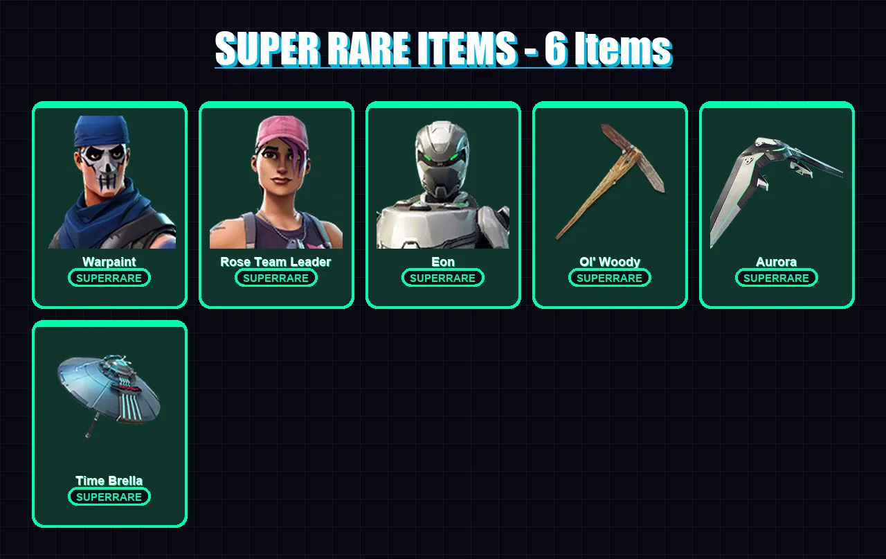 [PC] | Warpaint | Rose Team Leader | Eon | Blackheart | Ravage | 36 skin | 39 pickaxe | 45 emote | 44 glider | Lv502