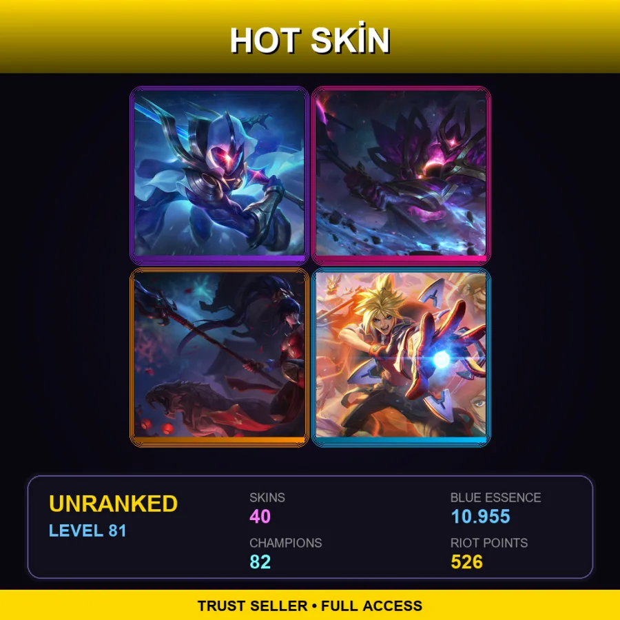 EUNE | Cosmic Blade Master Yi | Dark Star Mordekaiser | Warring Kingdoms Nidalee | Battle Academia Ezreal | 40 Skin | 82 Champ | Lv81