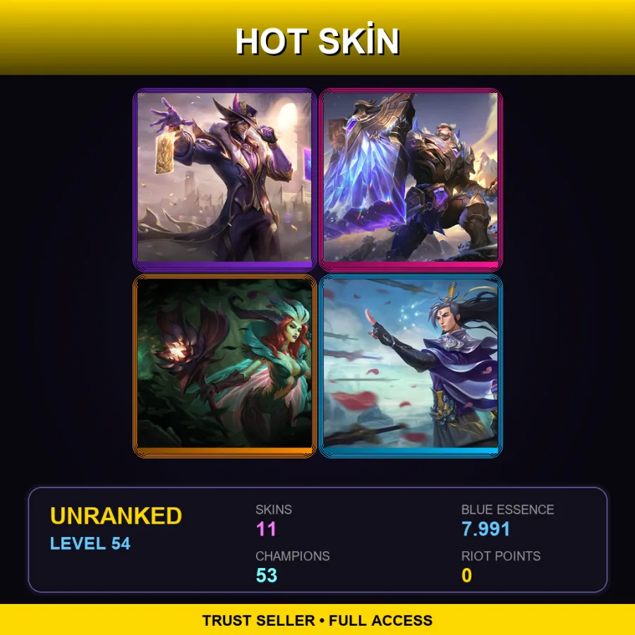 EUW | Lv54 | Unranked | 11 Skin | 53 Champ — LoL account