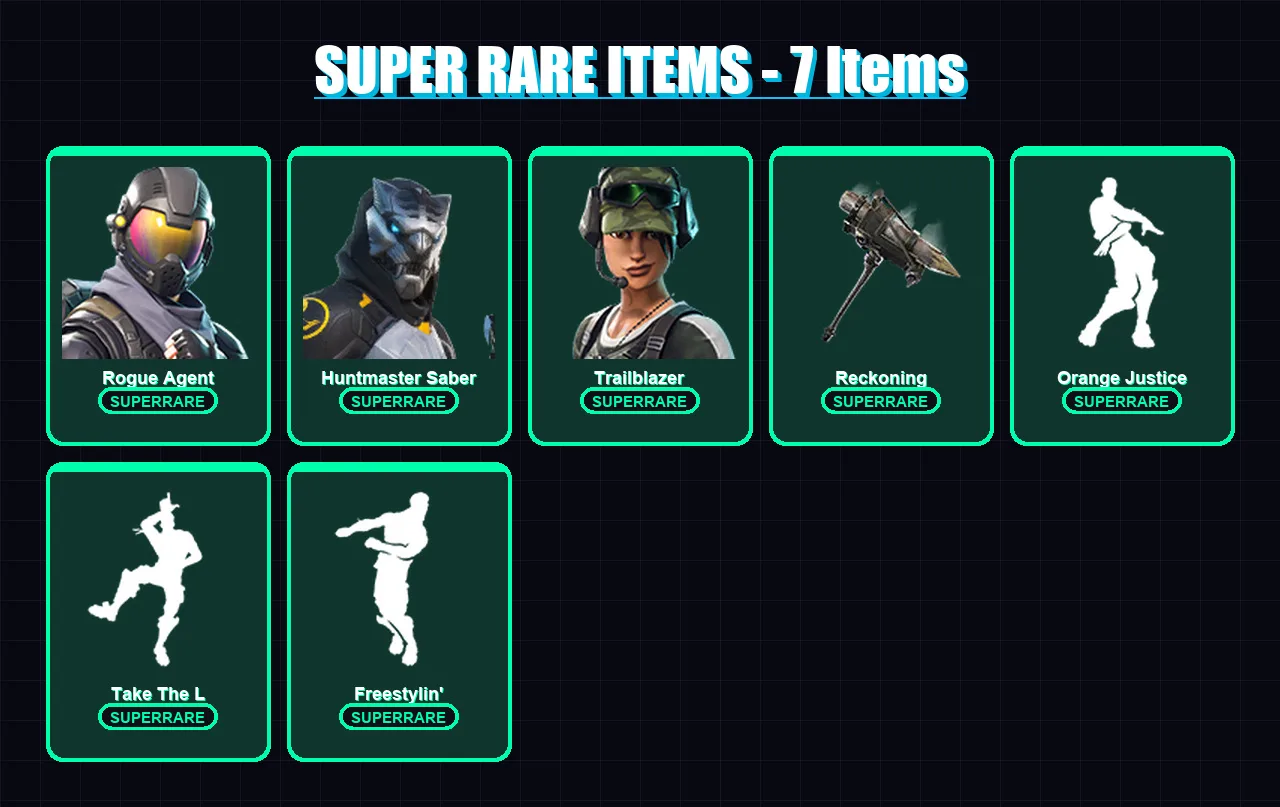 [PS4/PS5/PC] | Rogue Agent | Huntmaster Saber | Trailblazer | Son Goku | Calamity | 42 skin | 40 pickaxe | 48 emote | 35 glider | Lv505