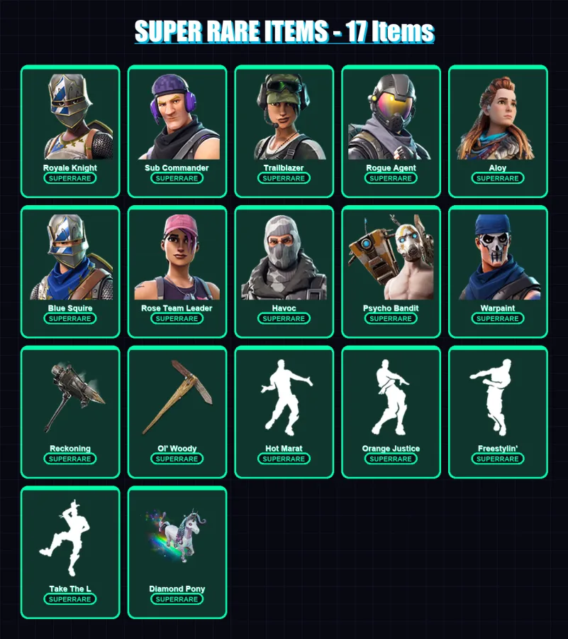 [PC/XBOX/PSN] | Royale Knight | Sub Commander | Trailblazer | Rogue Agent | Aloy | 137 skin | 123 pickaxe | 100 emote | 77 glider | Lv719 — Game account