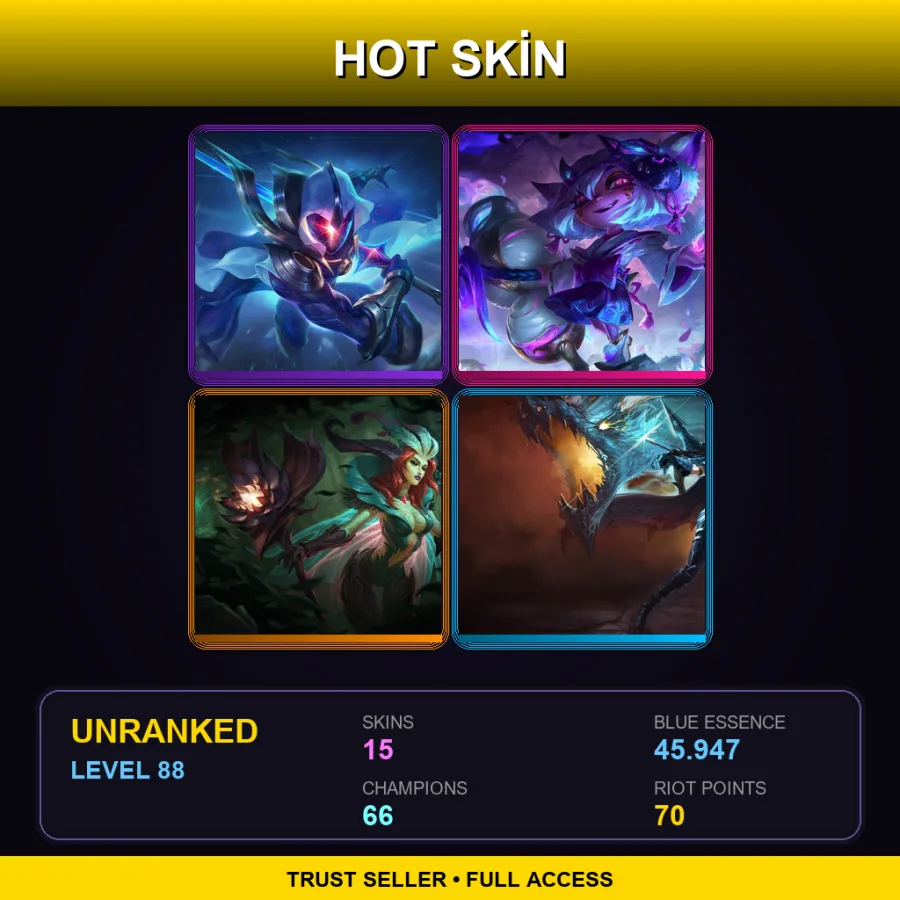 OCE | Lv88 | Unranked | 15 Skin | 66 Champ — Unranked / Smurf League of Legends
