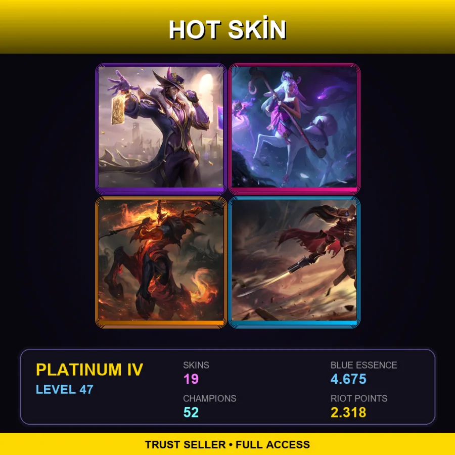 NA | Lv47 | Platinum IV | 19 Skin | 52 Champ