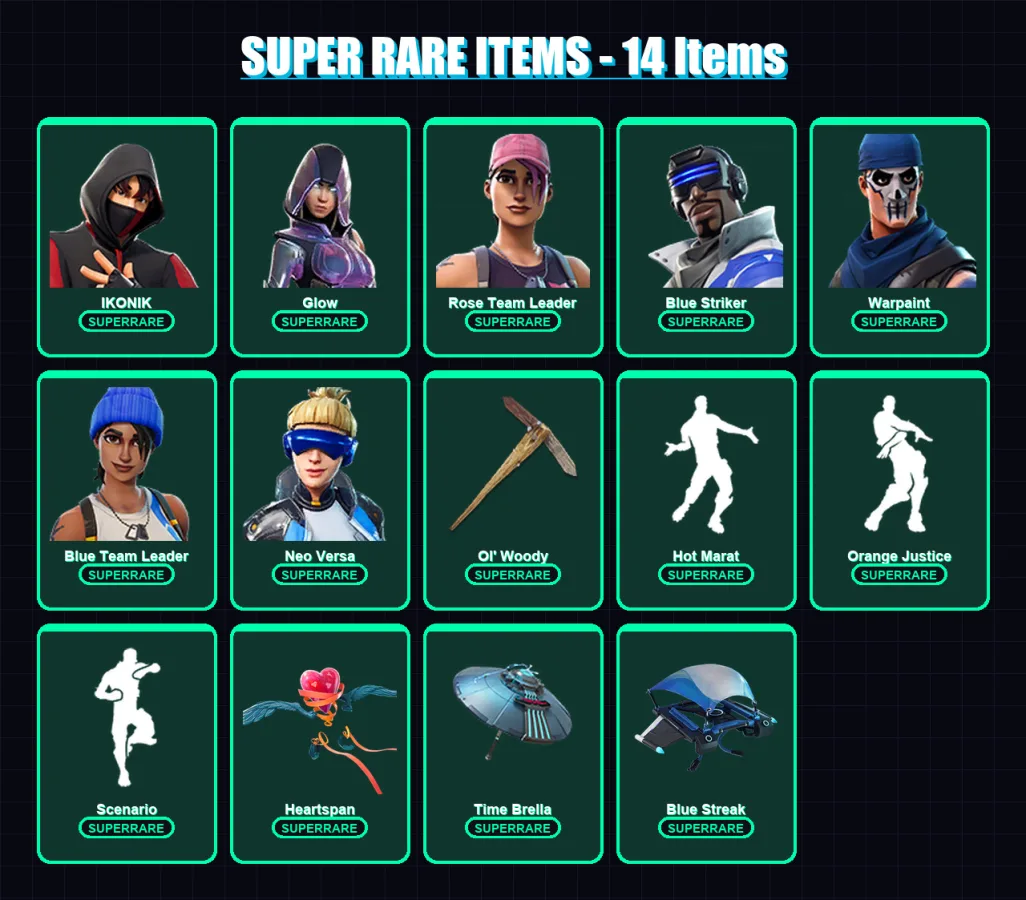 [PC/XBOX/PSN] | IKONIK | Glow | Rose Team Leader | Blue Striker | Warpaint | 137 skin | 157 pickaxe | 140 emote | 149 glider | Lv2430