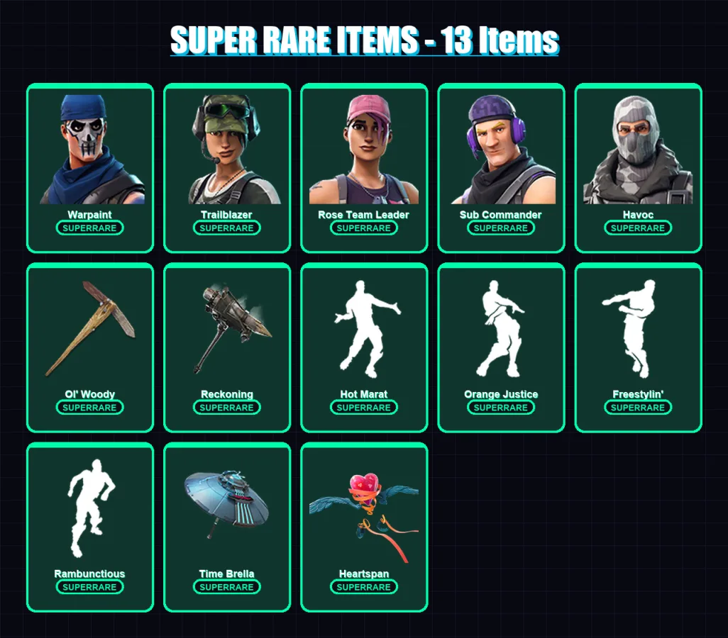[PC/XBOX/PSN] | Warpaint | Trailblazer | Rose Team Leader | Sub Commander | Havoc | 85 skin | 93 pickaxe | 80 emote | 102 glider | Lv1148