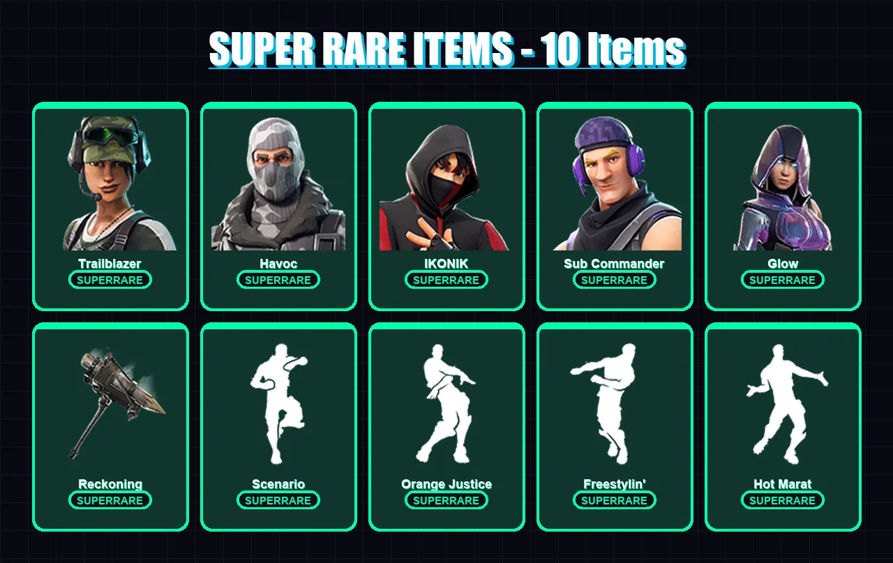 [PC/XBOX] | Trailblazer | Havoc | IKONIK | Sub Commander | Glow | 68 skin | 65 pickaxe | 70 emote | 78 glider | Lv1131