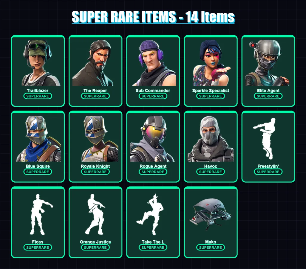 [PS4/PS5/XBOX/PC] | Trailblazer | The Reaper | Sub Commander | Sparkle Specialist | Elite Agent | 44 skin | 36 pickaxe | 57 emote | 48 glider | Lv64