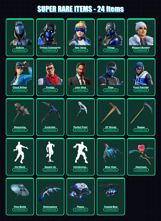 [PS4/PS5/XBOX/PC] | Sultura | Carbon Commando | Neo Versa | Trilogy | Blizzard Bomber | 331 skin | 321 pickaxe | 309 emote | 244 glider | Lv3945 — Fortnite account