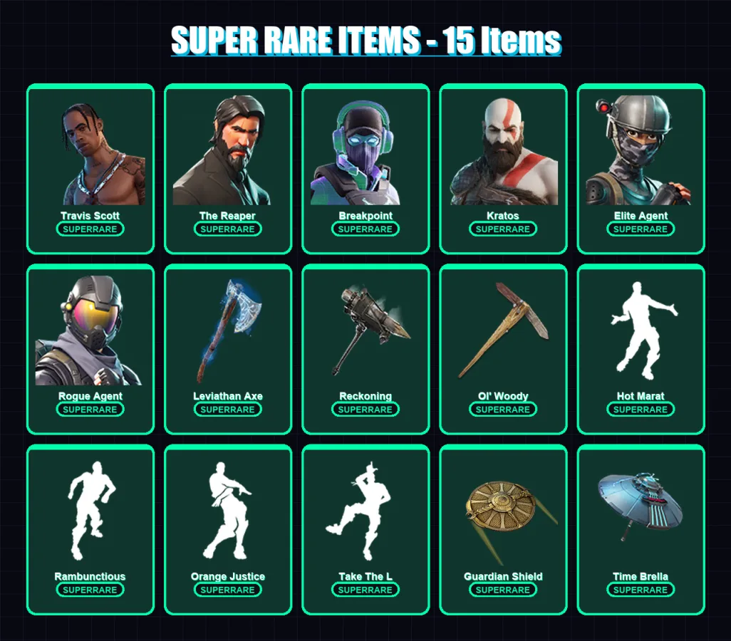 [PC/PSN] | Travis Scott | The Reaper | Breakpoint | Kratos | Elite Agent | 224 skin | 203 pickaxe | 252 emote | 153 glider | Lv1899 — Fortnite account