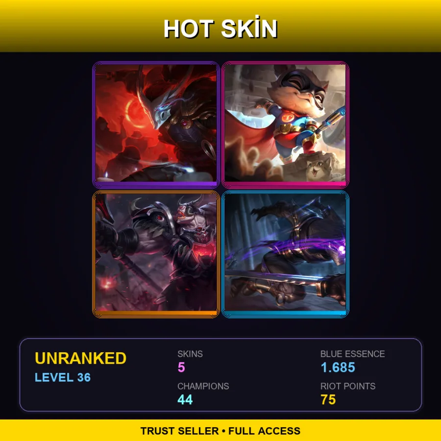 EUNE | Lv36 | Unranked | 5 Skin | 44 Champ — LoL account