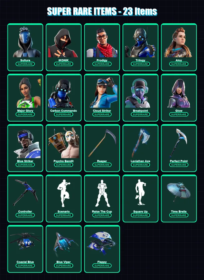 [PC] | Stadium Hero '92 | Polo Prodigy | Sultura | IKONIK | Prodigy | 518 skin | 375 pickaxe | 311 emote | 225 glider | Lv3710