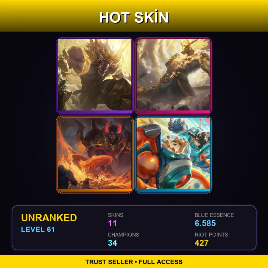 LAS | Lv61 | Unranked | 11 Skin | 34 Champ — LoL account