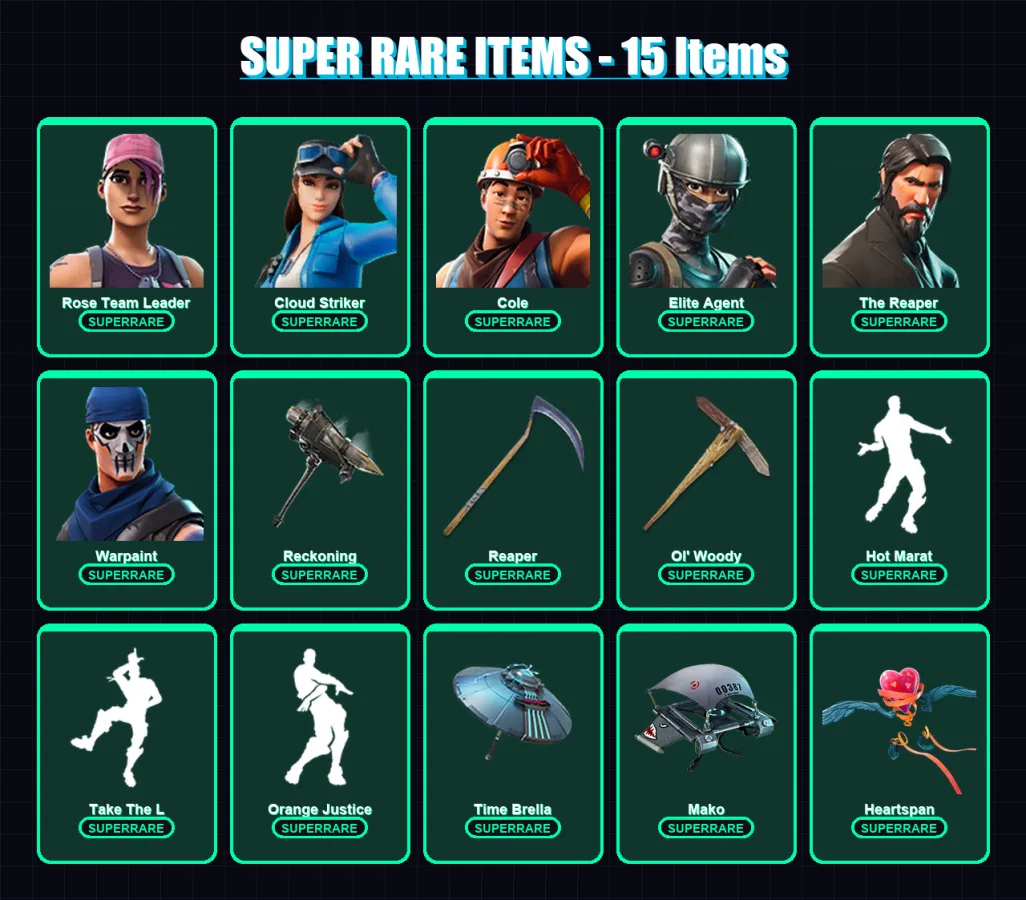 [PC/XBOX] | Rose Team Leader | Cloud Striker | Cole | Elite Agent | The Reaper | 148 skin | 126 pickaxe | 112 emote | 119 glider | Lv1812
