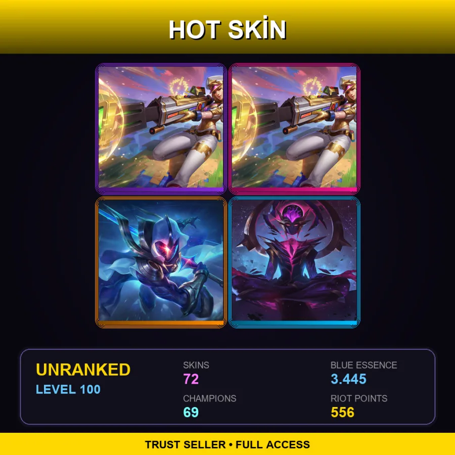 EUW | Lv100 | Unranked | 72 Skin | 69 Champ — LoL account