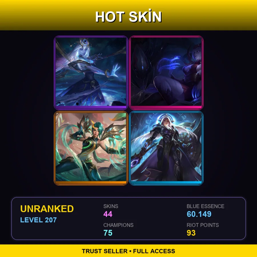 EUW | Lv207 | Unranked | 44 Skin | 75 Champ — LoL account