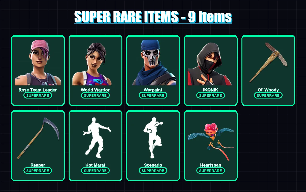 [PC/XBOX/PSN] | Rose Team Leader | World Warrior | Warpaint | IKONIK | The Ice King | 78 skin | 80 pickaxe | 118 emote | 72 glider | Lv688