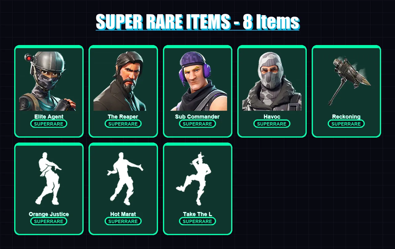 [PC/XBOX/PSN] | Elite Agent | The Reaper | Sub Commander | Havoc | Dark Voyager | 62 skin | 41 pickaxe | 56 emote | 54 glider | Lv633