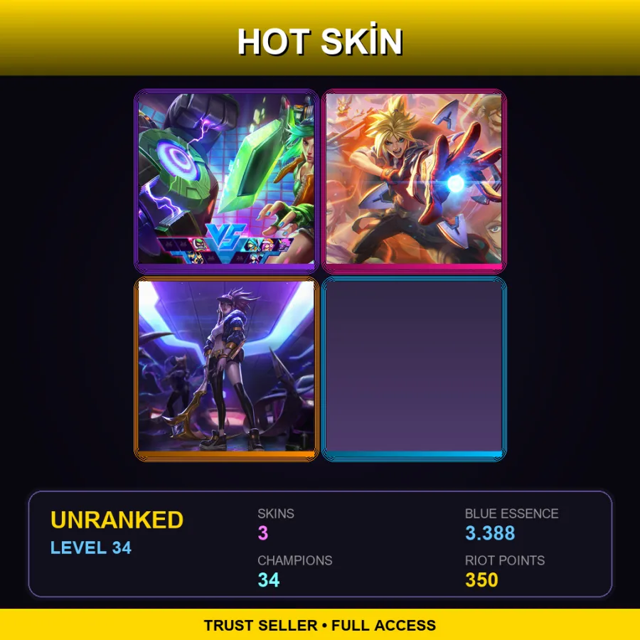 NA | Lv34 | Unranked | 3 Skin | 34 Champ