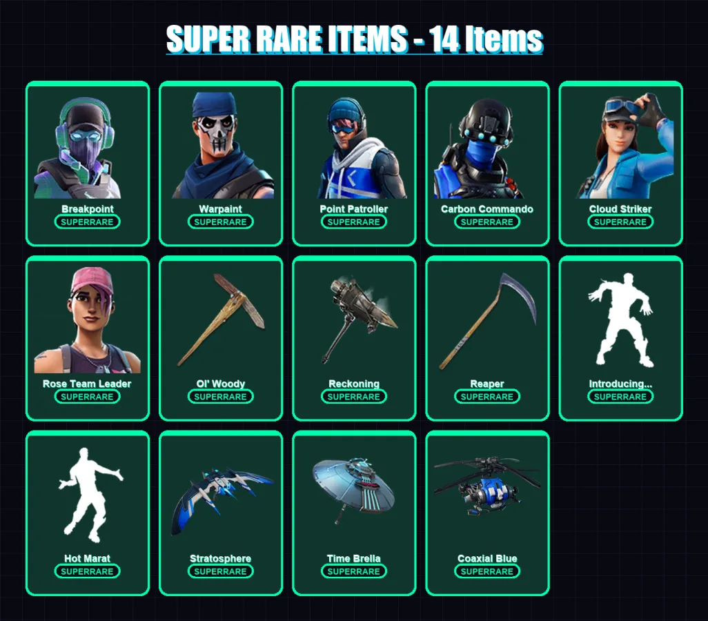 [PC/XBOX] | Breakpoint | Warpaint | Point Patroller | Carbon Commando | Cloud Striker | 185 skin | 192 pickaxe | 155 emote | 170 glider | Lv2478 — Fortnite account