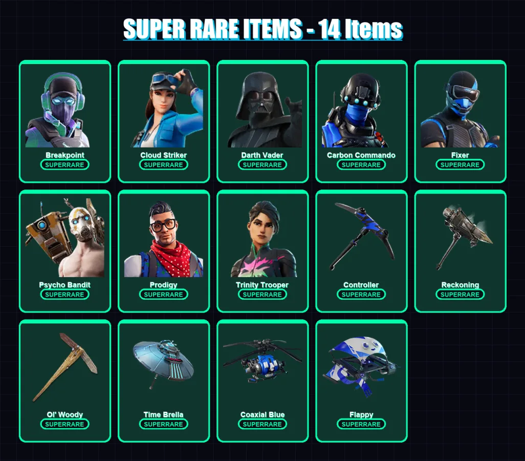 [PS4/PS5/XBOX/PC] | Breakpoint | Cloud Striker | Darth Vader | Carbon Commando | Fixer | 250 skin | 230 pickaxe | 189 emote | 189 glider | Lv2780