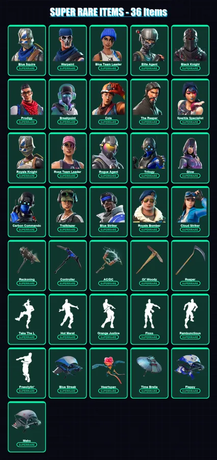 [PS4/PS5/XBOX/PC] | Blue Squire | Warpaint | Blue Team Leader | Elite Agent | Black Knight | 466 skin | 428 pickaxe | 462 emote | 278 glider | Lv409