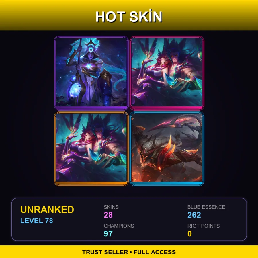 EUW | Lv78 | Unranked | 28 Skin | 97 Champ — LoL account