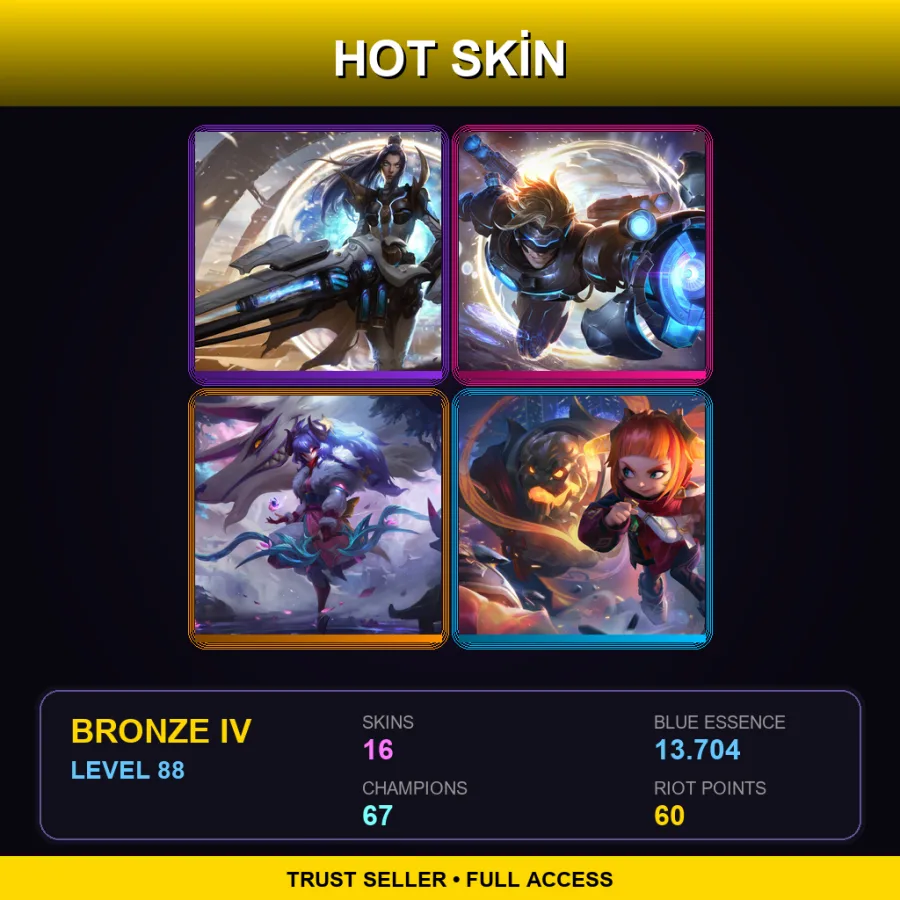 NA | Pulsefire Caitlyn | Pulsefire Ezreal | Spirit Blossom Kindred | Lunar Beast Annie | 16 Skin | 67 Champ | Bronze IV | Lv88