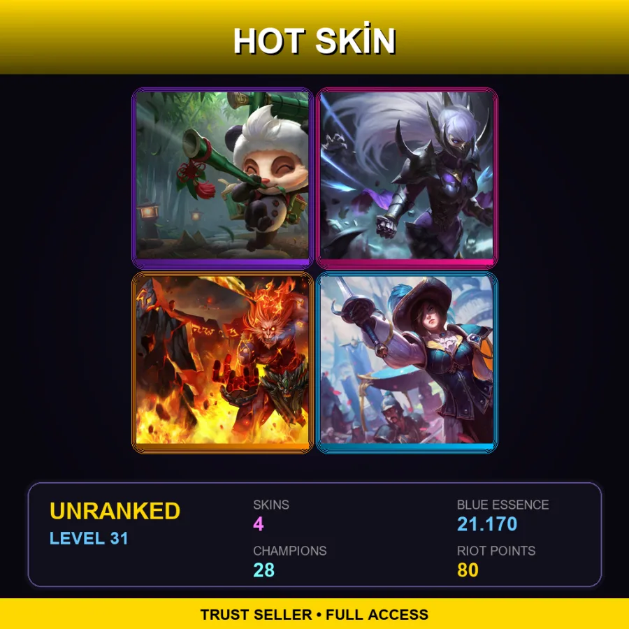 NA | Lv31 | Unranked | 4 Skin | 28 Champ