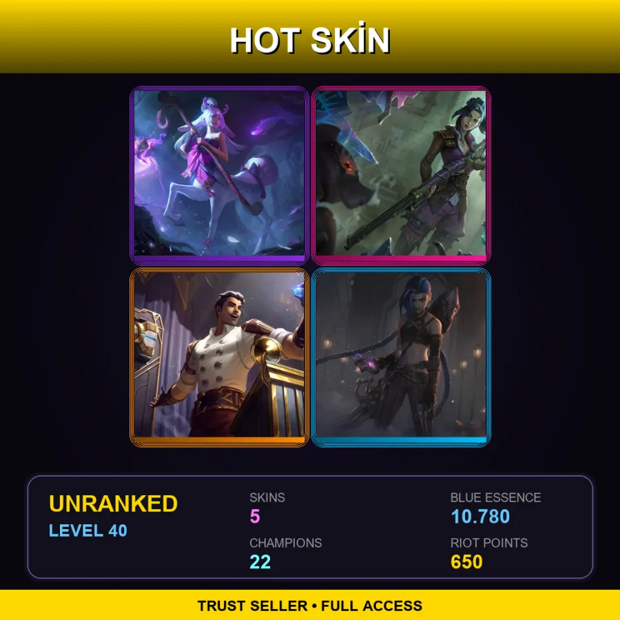 EUW | Lv40 | Unranked | 5 Skin | 22 Champ — LoL account