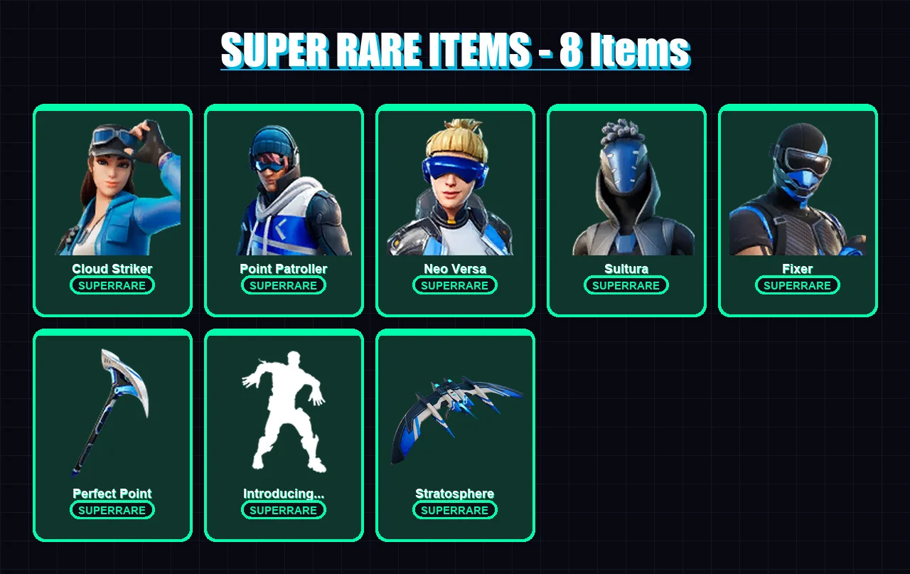 [PC/XBOX] | Cloud Striker | Point Patroller | Neo Versa | Sultura | Fixer | 51 skin | 54 pickaxe | 39 emote | 46 glider | Lv888