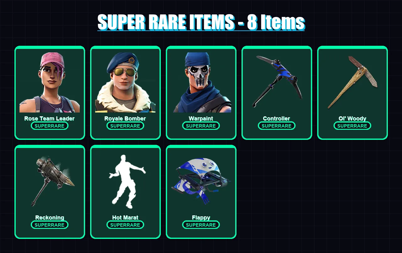 [PC/XBOX/PSN] | Rose Team Leader | Royale Bomber | Warpaint | Calamity | Zeus | 81 skin | 104 pickaxe | 79 emote | 80 glider | Lv1191