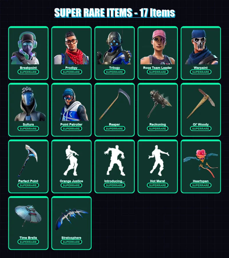 [PS4/PS5/XBOX/PC] | Breakpoint | Prodigy | Trilogy | Rose Team Leader | Warpaint | 128 skin | 140 pickaxe | 142 emote | 127 glider | Lv1937