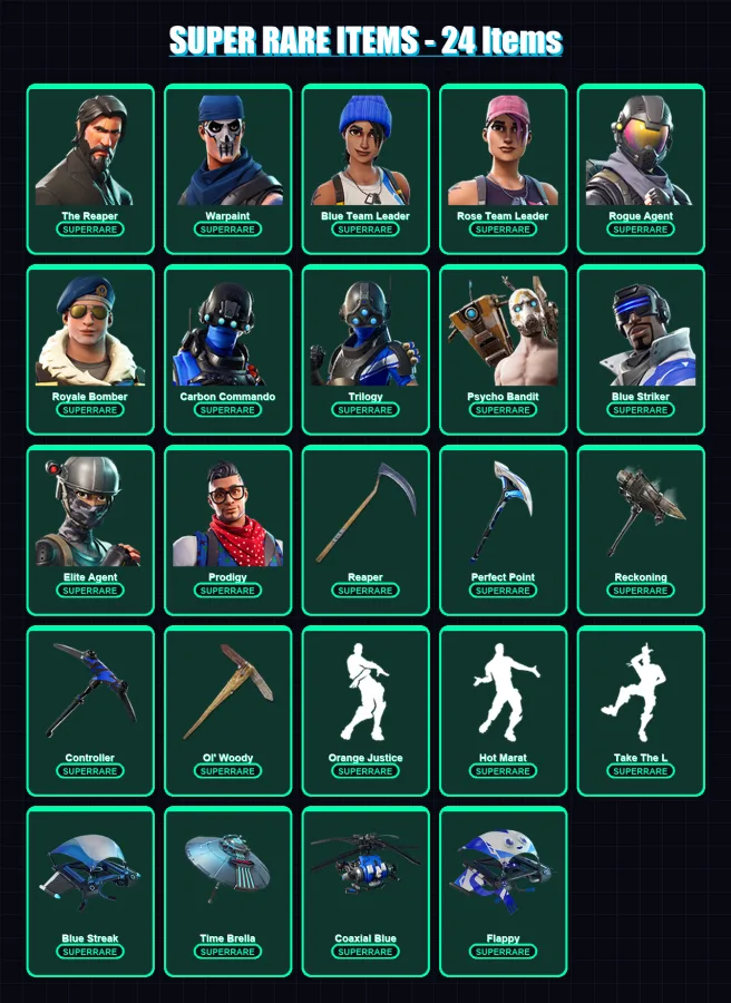 [PC/XBOX] | The Reaper | Warpaint | Blue Team Leader | Rose Team Leader | Rogue Agent | 173 skin | 135 pickaxe | 130 emote | 135 glider | Lv1405