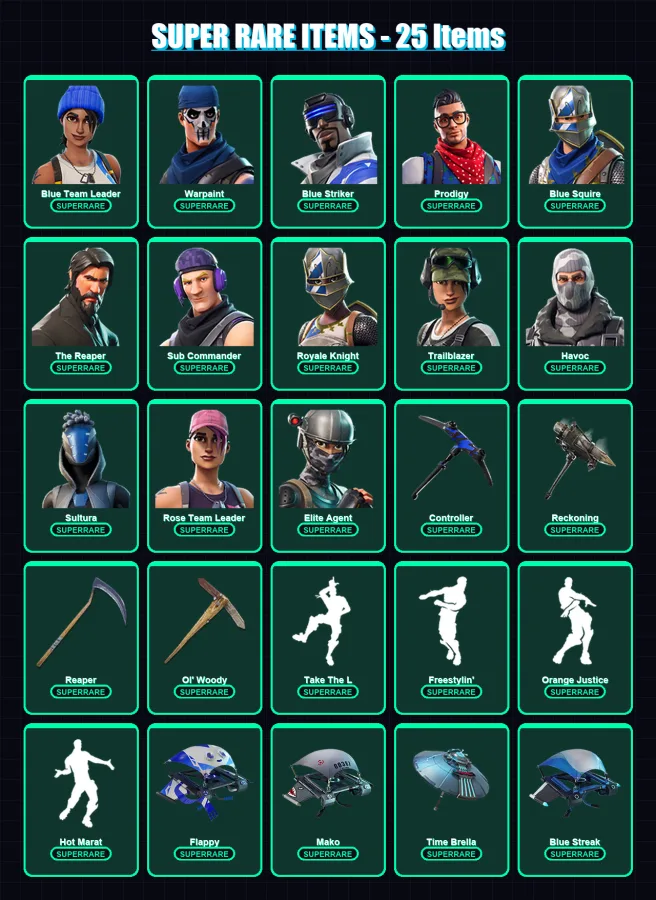 [PS4/PS5/XBOX/PC] | OG Skull Trooper | Blue Team Leader | Warpaint | Blue Striker | Prodigy | 118 skin | 93 pickaxe | 97 emote | 100 glider | Lv1370