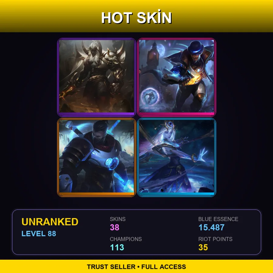 VN | Prestige Blood Moon Aatrox | Pulsefire Twisted Fate | Pulsefire Shen | Cosmic Lux | 38 Skin | 113 Champ | Lv88