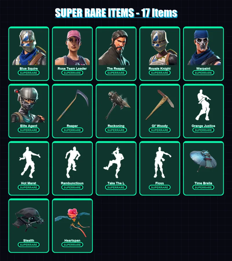 [PS4/PS5/XBOX/PC] | Blue Squire | Rose Team Leader | The Reaper | Royale Knight | Warpaint | 118 skin | 105 pickaxe | 104 emote | 108 glider | Lv142