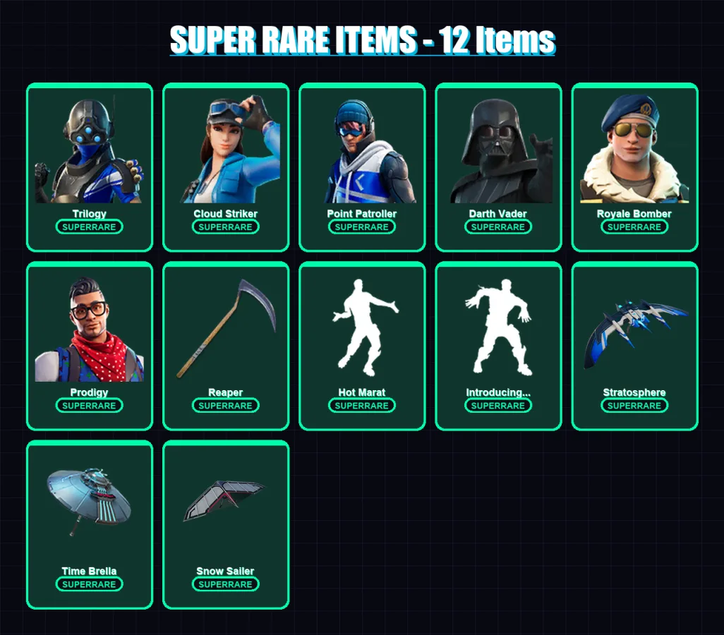 [PS4/PS5/XBOX/PC] | Trilogy | Cloud Striker | Point Patroller | Darth Vader | Royale Bomber | 101 skin | 123 pickaxe | 139 emote | 116 glider | Lv19