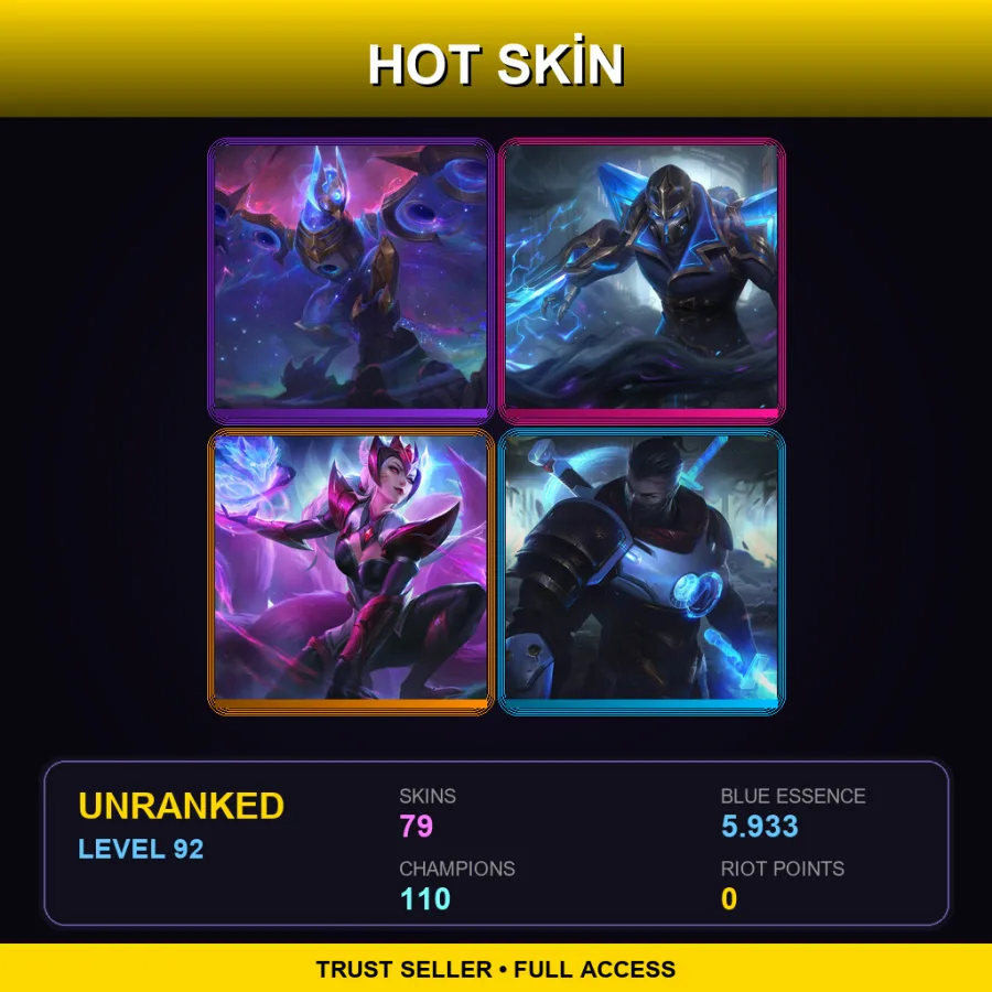 VN | Lv92 | Unranked | 79 Skin | 110 Champ — Pool Party Lee Sin