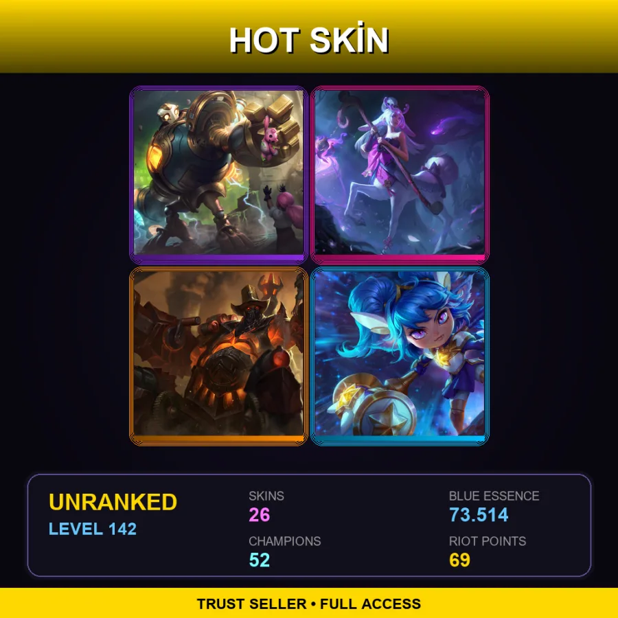 EUW | Lv142 | Unranked | 26 Skin | 52 Champ — LoL account