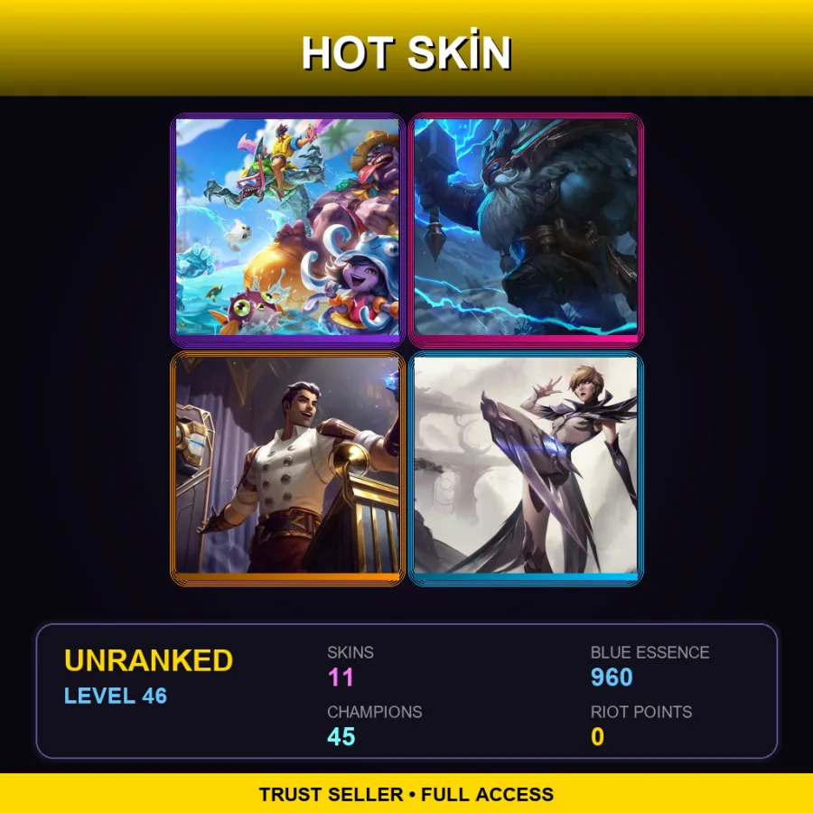 EUW | Lv46 | Unranked | 11 Skin | 45 Champ