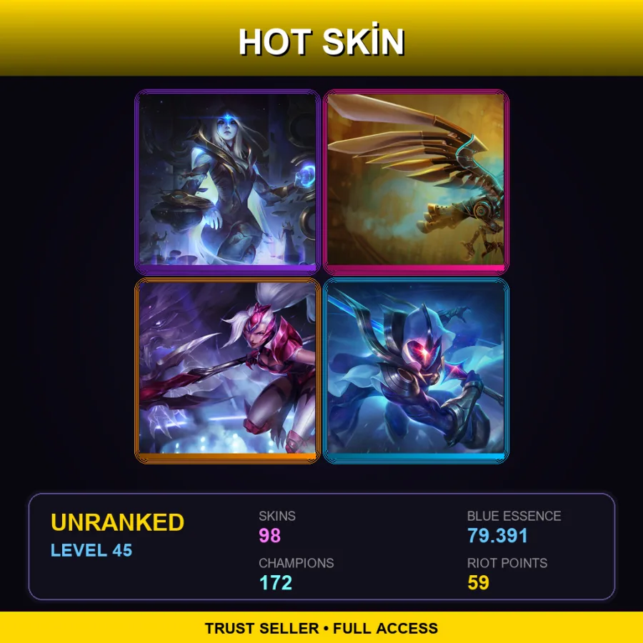 VN | Lv45 | Unranked | 98 Skin | 172 Champ