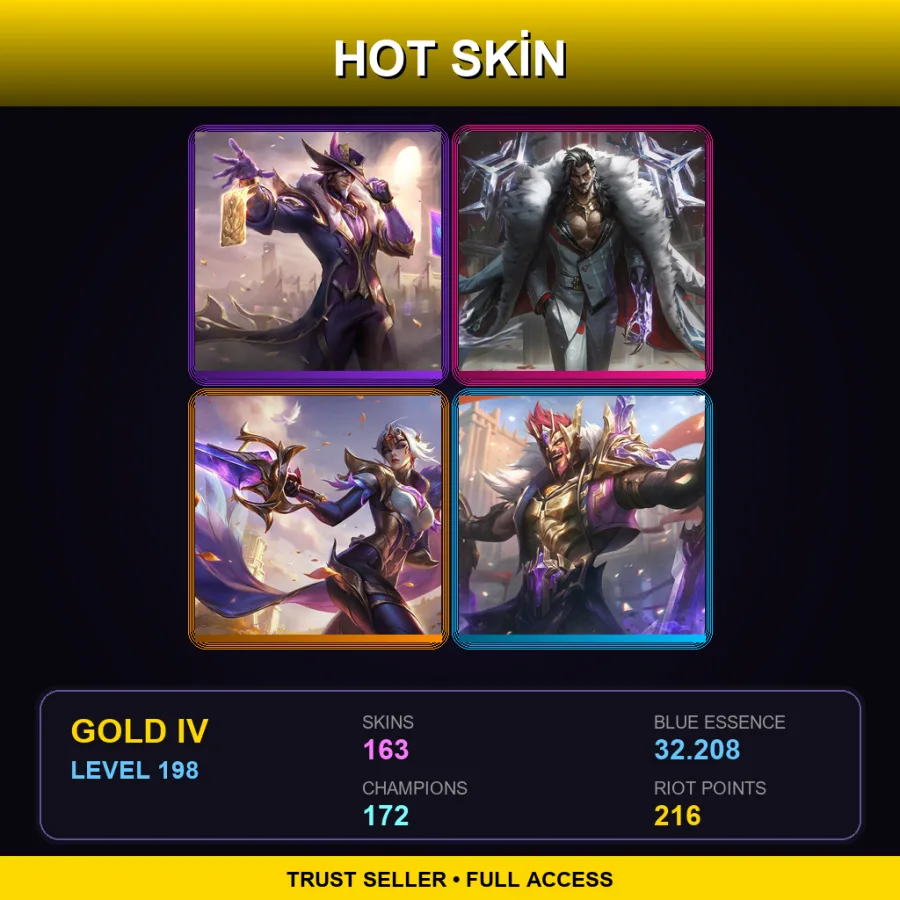 EUW | Lv198 | Gold IV | 163 Skin | 172 Champ