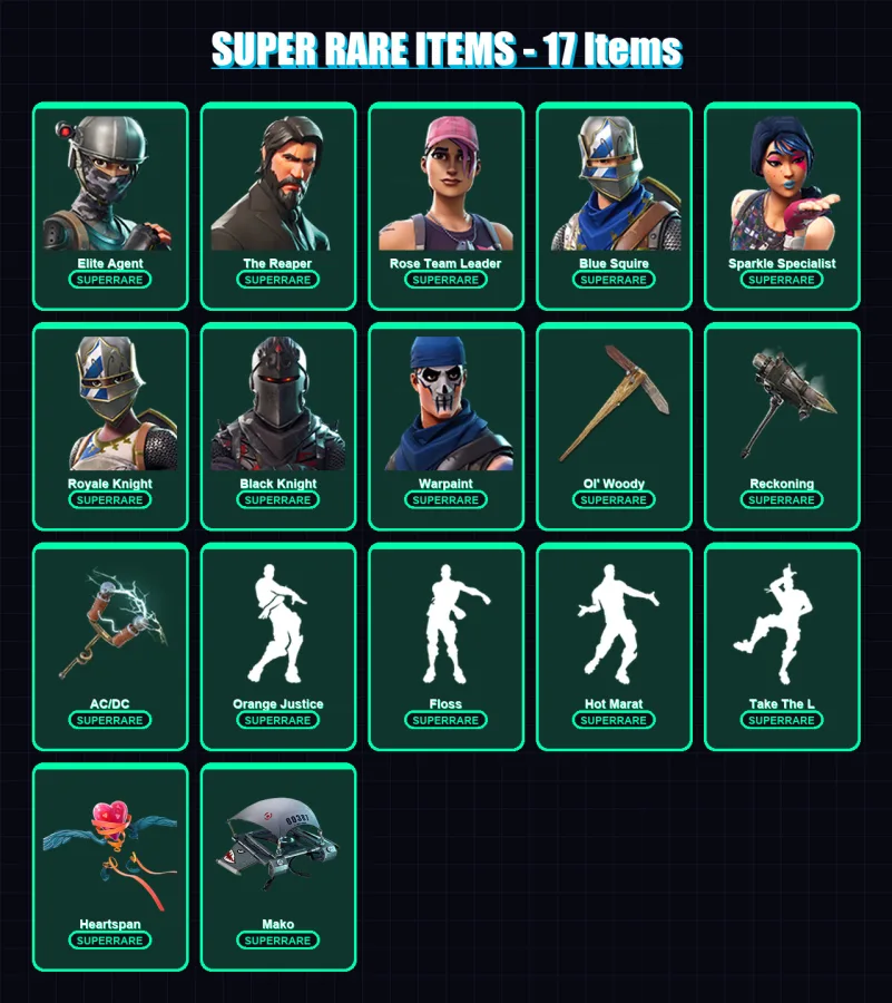 [PC] | Elite Agent | The Reaper | Rose Team Leader | Blue Squire | Sparkle Specialist | 90 skin | 71 pickaxe | 106 emote | 81 glider | Lv1195 — Fortnite account