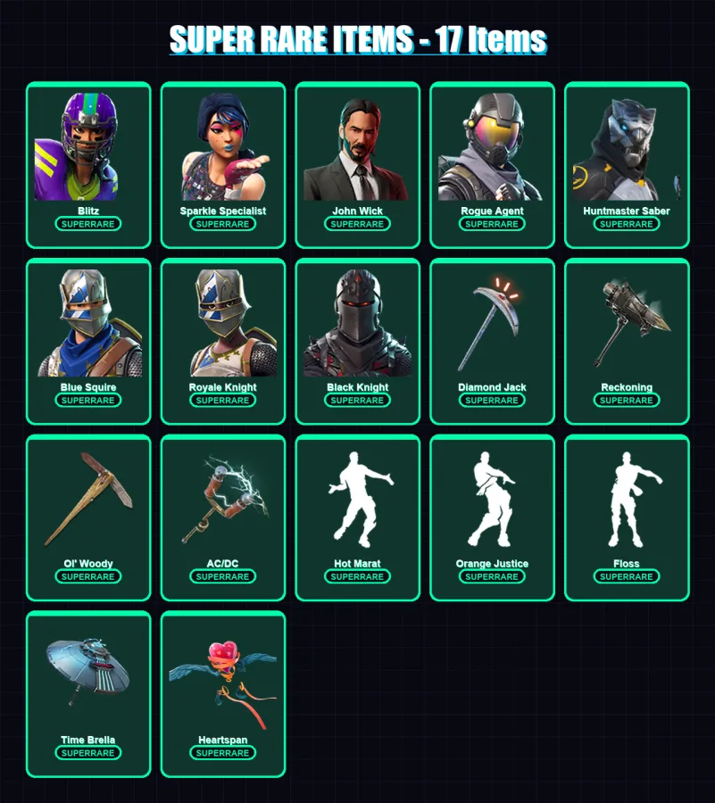 [PC/XBOX/PSN] | Blitz | Sparkle Specialist | John Wick | Rogue Agent | Huntmaster Saber | 155 skin | 110 pickaxe | 105 emote | 102 glider | Lv1430